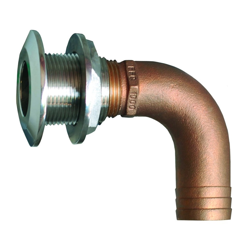 THRU HULL FITTING 1-1//8/" HOSE WHITE POLYPROPYLENE 232 TH1292DP 90 DEGREE BOATING