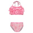 thumbnail image 1 of TiaoBug Girls 2 Pcs Mermaid Bikini Sets Shiny Halter Ruffles Crop Top with Triangle Brief Bathing Suit Tankini Light Pink 140, 1 of 5