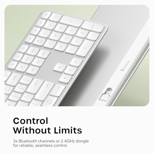 Satechi Slim EX3 Wireless Keyboard, Full-Size Keyboard w/Numpad, Multi-Device Bluetooth, 2.4GHz Connection for macOS, Windows, Android, Instant OS Key Remap,USB-C