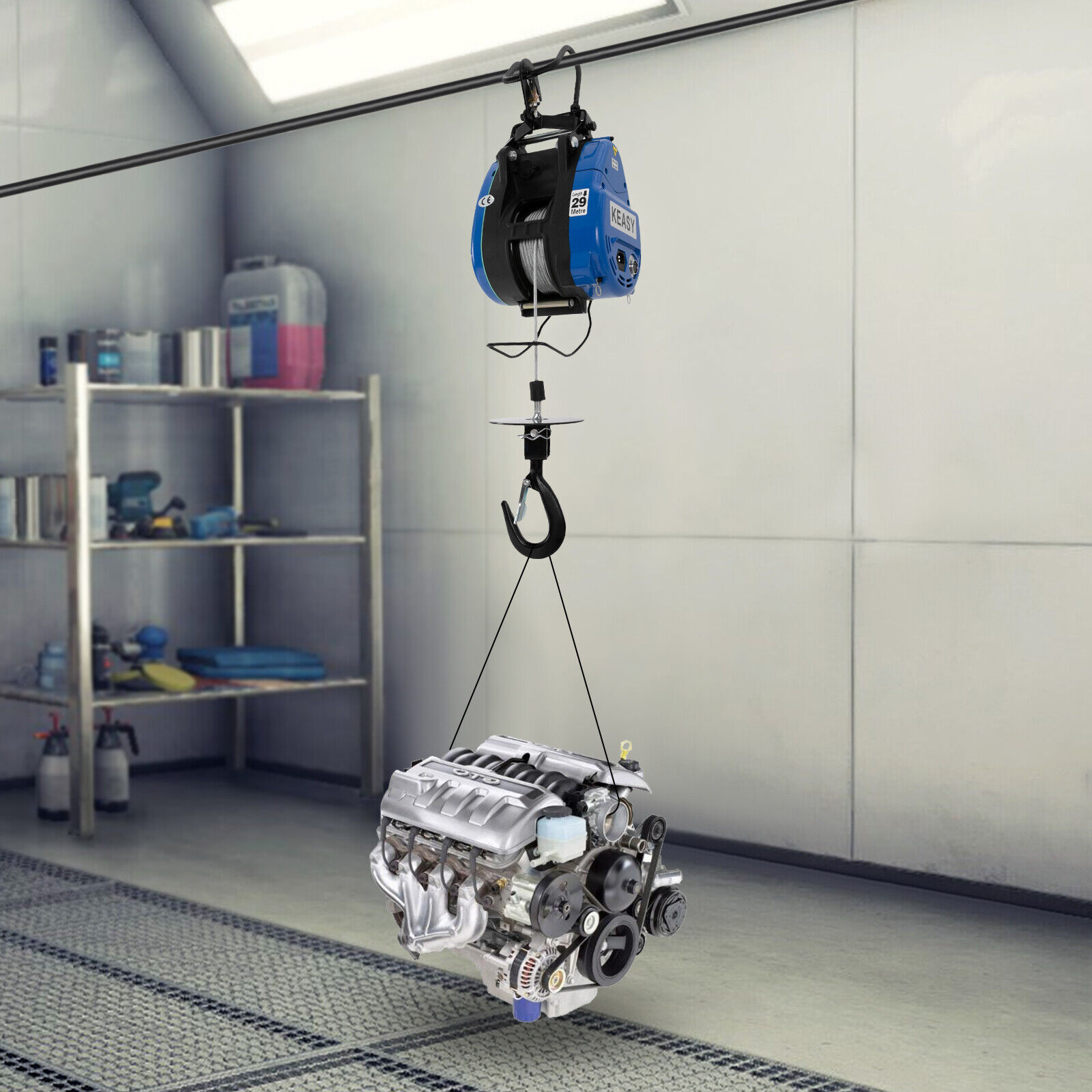 Portable Electric Hoist Lift, 551lb Electric Hoist with Wireless Remote Control & Control Handle, Lifting Speed 62.34ft/min Al-Alloy Cased Hoist Crane Winch, Electric Winch (Blue - 110V )