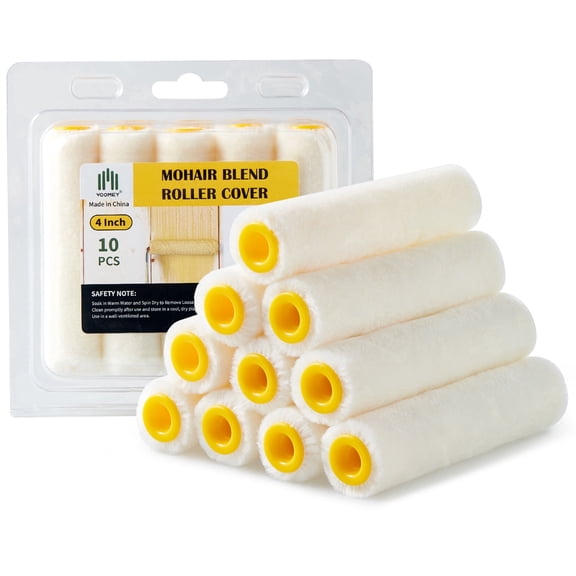 Voomey Paint Roller Covers 4 Inch Microfiber Lambswool 1/4 Inch Nap 10 Pack