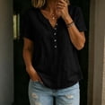 thumbnail image 2 of biudgviw Summer Tops for Women Short Sleeve Henley Shirts Cotton Linen Casual V Neck T-Shirt with Buttons Beach Vacation Clothes, 2 of 6