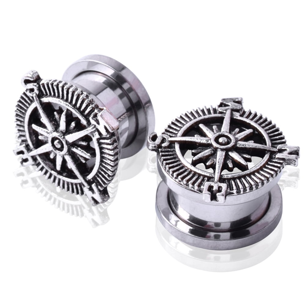Punk Silver Hollow Flesh Tunnel Plugs Stretcher Stainless Steel Star Design Punk Silver Hollow Flesh Tunnel Plugs Stretcher Stainless Steel Star Design