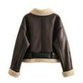 thumbnail image 4 of Fall Jacket for Women Lamb Leather Zipper Cropped Warm Lined Moto Trendy Coat, 4 of 6