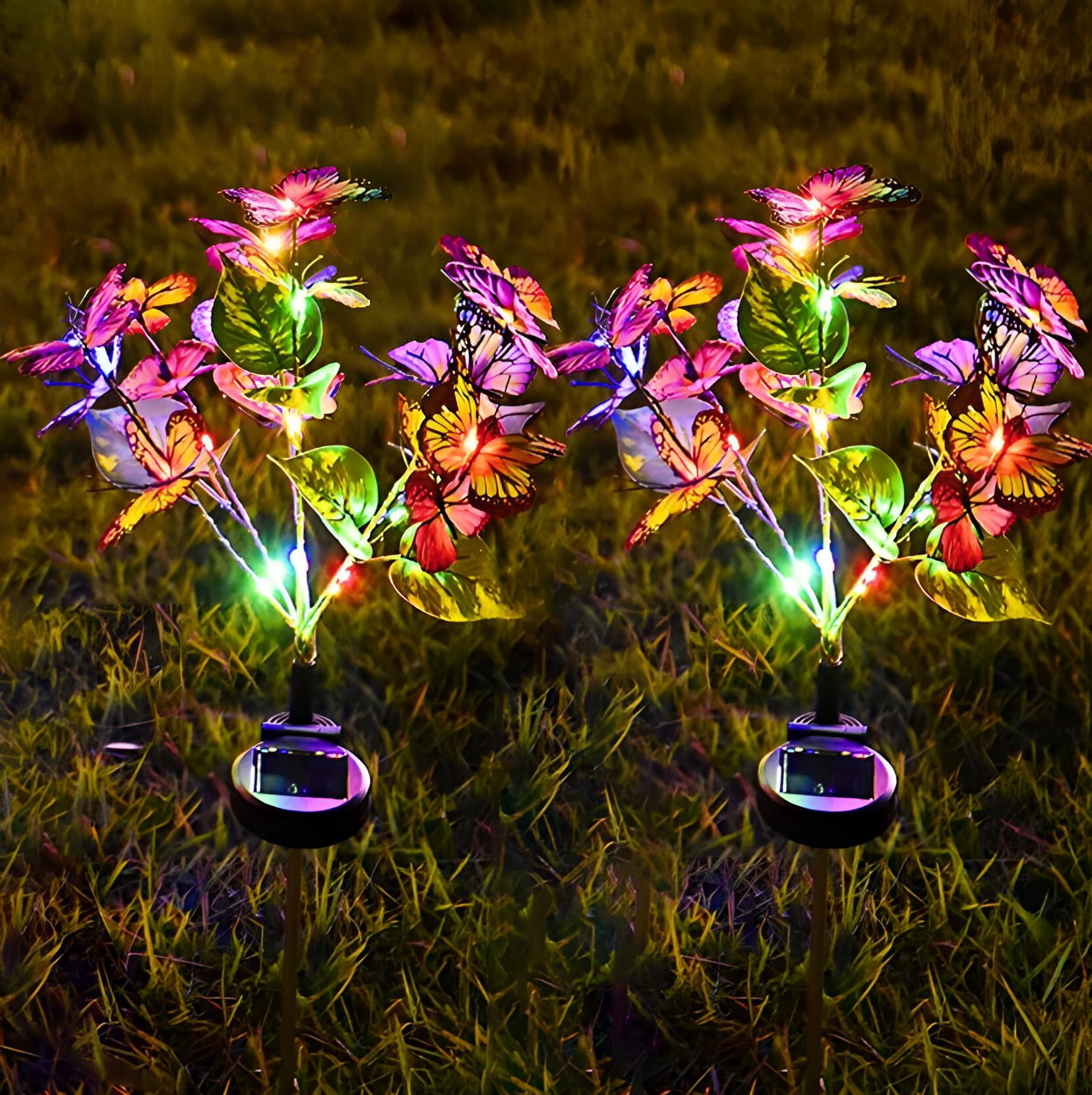 Solar Garden Lights Outdoor Waterproof, Multicolored Solar Decorative Stake Lights with 22LED 17 Butterfly Solar Lights for Garden Patio Lawn Terraces, Yards and Paths Decor (2 Pack)