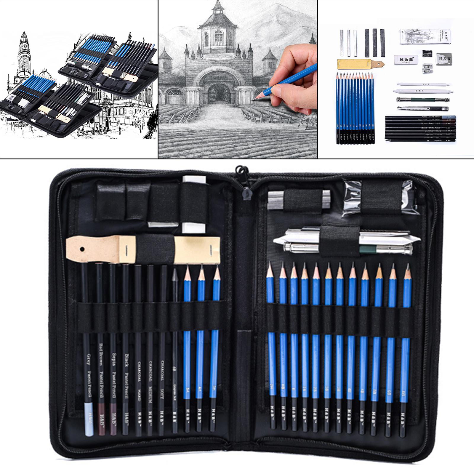 Definite 2Pc Eraser Pencil, 3Pc Black Charcoal Pencils &  Kneadable Eraser; Art Tools - Drawing Accessories - Art Set