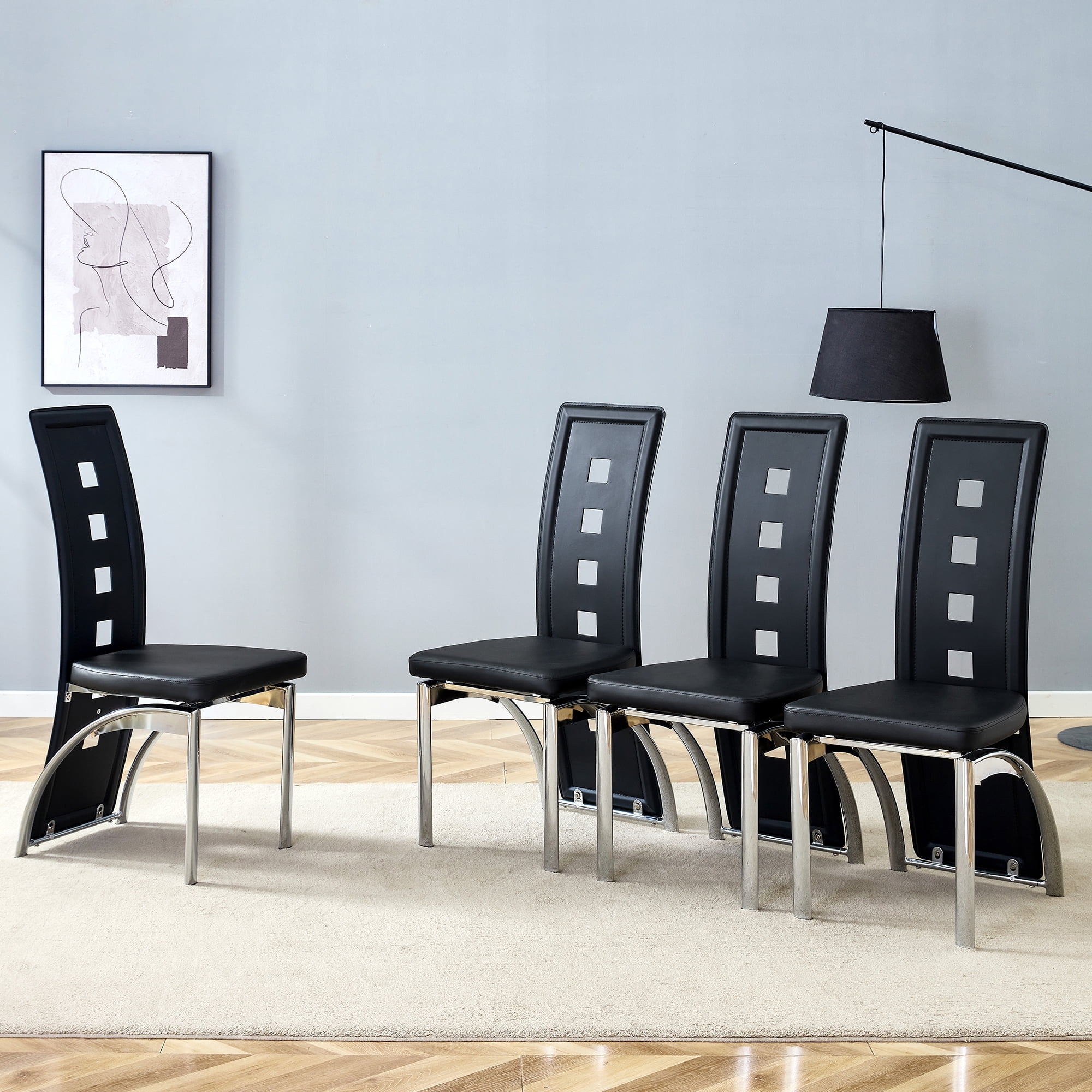 Noble House Modern Minimalist 4-Piece Dining Chair Set - Black Saddleback