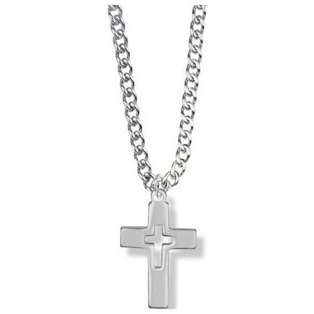 Extel Medium Silver Plated Boy First Communion Pierced Cross Pendant with 18" chain