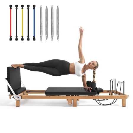 Pro Pilates Reformer, Pilates Reformer Machine for Home Gym Women Exercise Use, Adjustable Resistance (Springs + Latex) Pilates Equipment with Jumpboard for Full-Body Workout- Foldable & Space-Saving