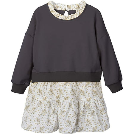 

ContiKids Toddler Girls Casual Cotton Long Sleeve Floral Sweatshirts Dress Charcoal 3-4 Years