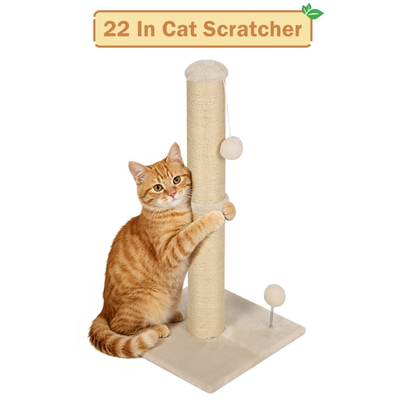 NiamVelo 22'' Cat Scratching Post Kitten Scratcher Sisal Cat Scratcher Scratch Posts with Hanging Balls for Kittens or Smaller Cats (Beige )