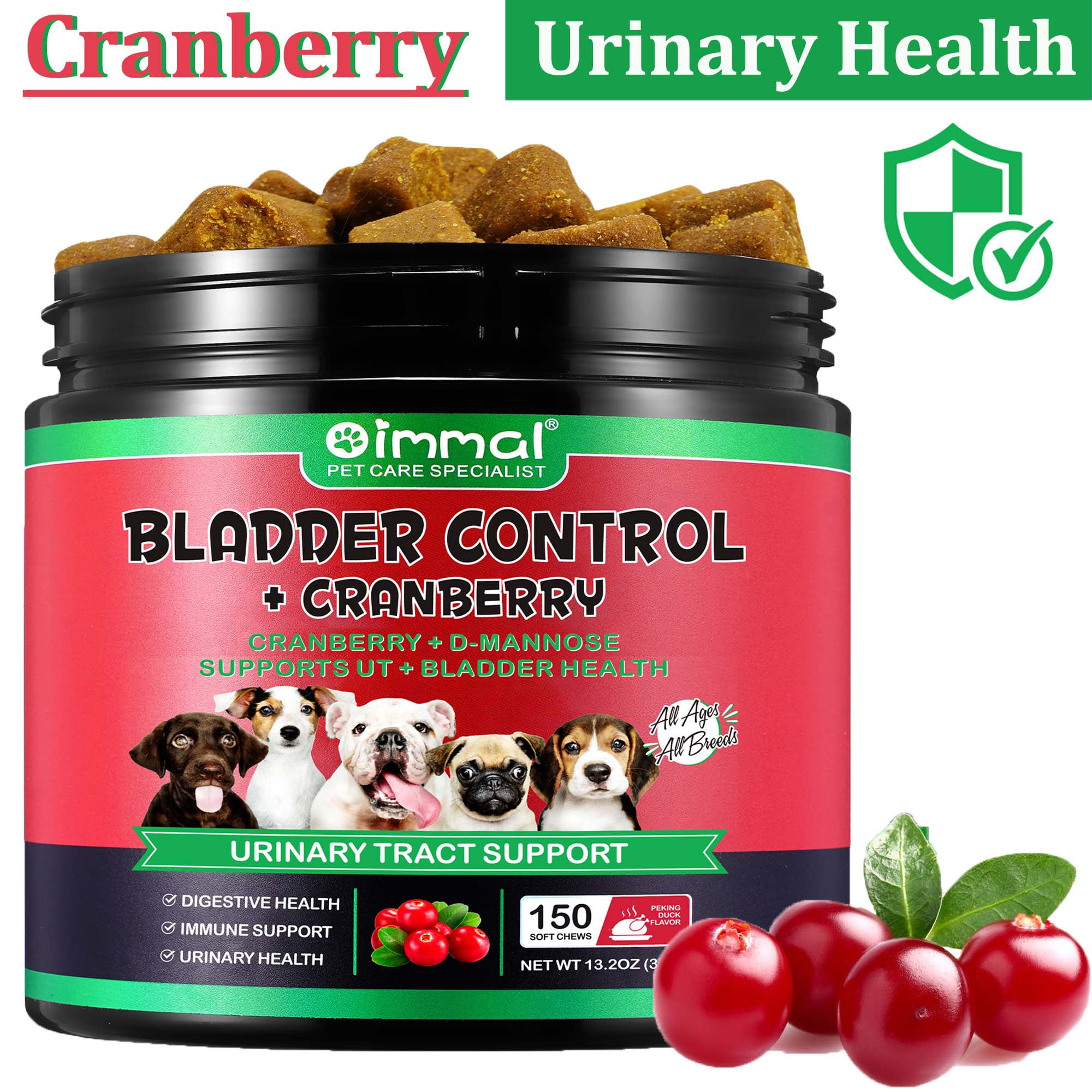 Oimmal Dog Bladder Control Cranberry Support Urinary Tract Health 150 Chews, Improve Dog Urinary Tract Infection,Frequent Urination,Urination Pain, Keep PH Balance and Kidney Health