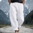 thumbnail image 2 of CONZONE Mens Linen Pants Wide Leg Elastic Waist Drawstring Joggers For Men Baggy Casual Summer Trousers With Pockets, 2 of 7