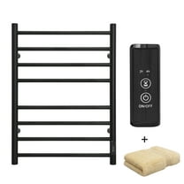 KEG Towel Warmer Wall Mounted with Built-in Timer 8 Bars Electric Stainless Steel Heated Towel Racks for Bathroom, Hot Plug-in Bath Towel Heater Matte Black