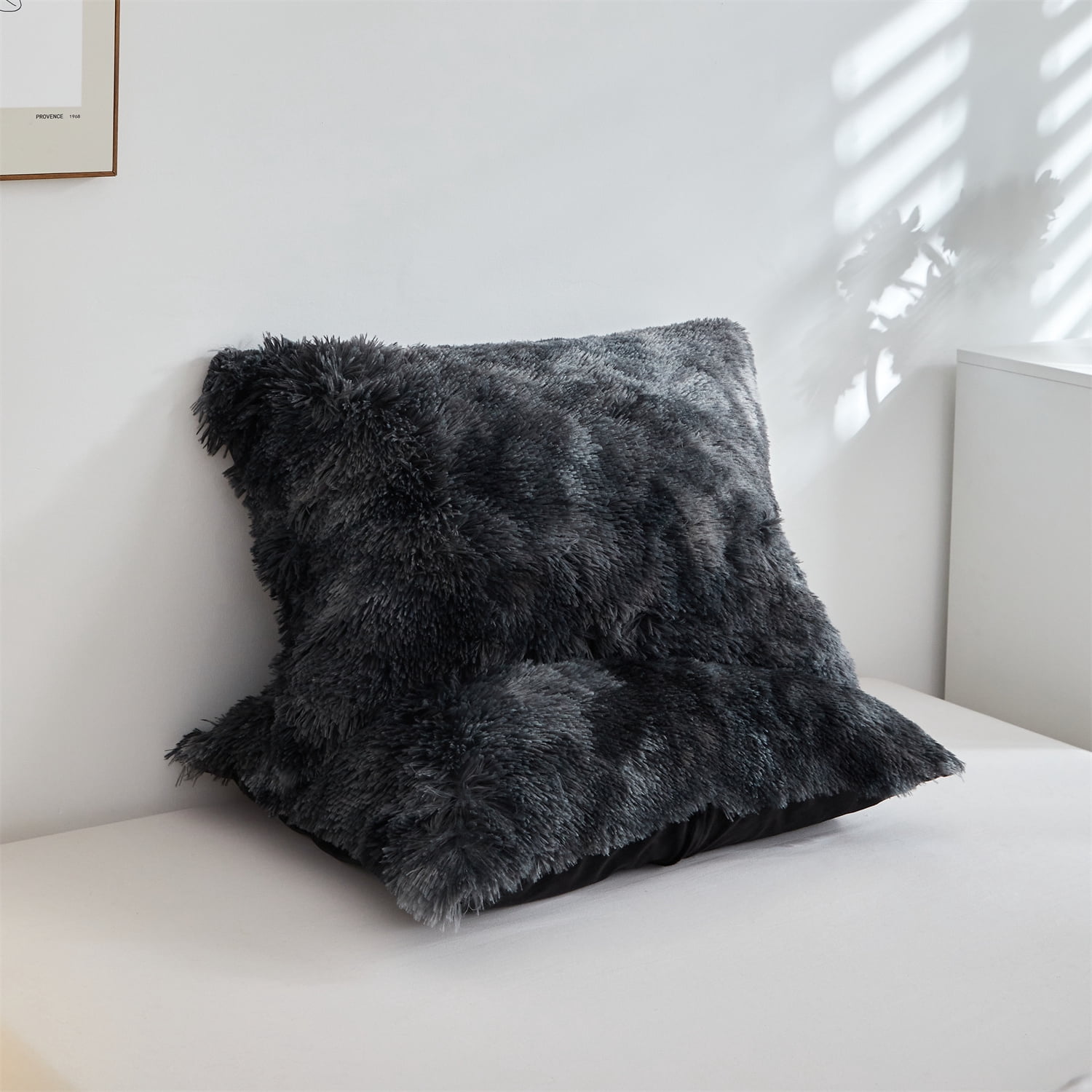 Wajade Plush Shaggy Comforter Set Fluffy Fuzzy Faux Fur Bedding Set - 3PC Microfiber Soft Warm Quilt Set(Black Tie Dye,Queen Size)