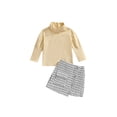thumbnail image 1 of xiaxaixu Girl's Two-Piece Suit, Long Sleeve High Neck Tops + Plaid Mini Skirt, 1 of 8