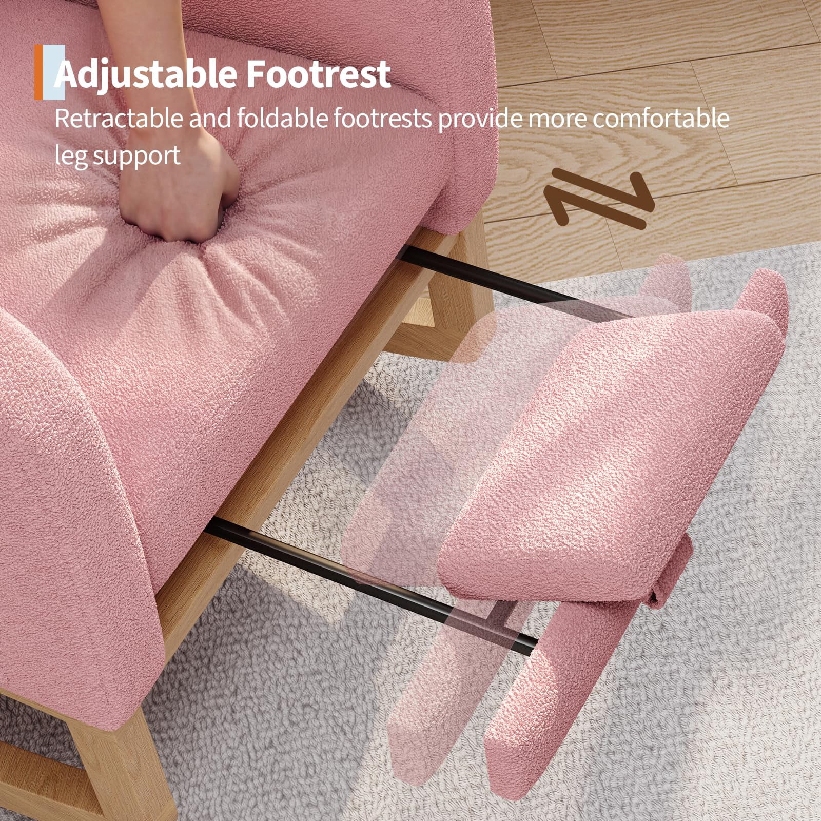 Modern Linen Upholstered Rocking Chair - Glider Chair with Side Pocket for Living Room Bedroom Nursery