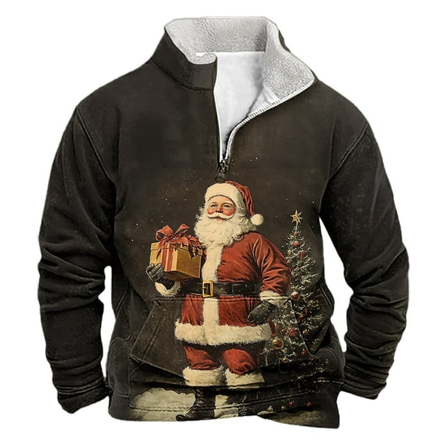 Sudadera sin capucha para hombre, informal, a la moda, con cuello alto, estampado, con cremallera, jersey de manga larga, blusa de poliéster para hombre