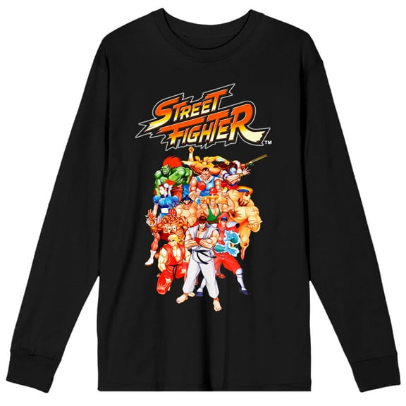 Street Fighter Character Group Men's Black Long Sleeve Shirt-Small