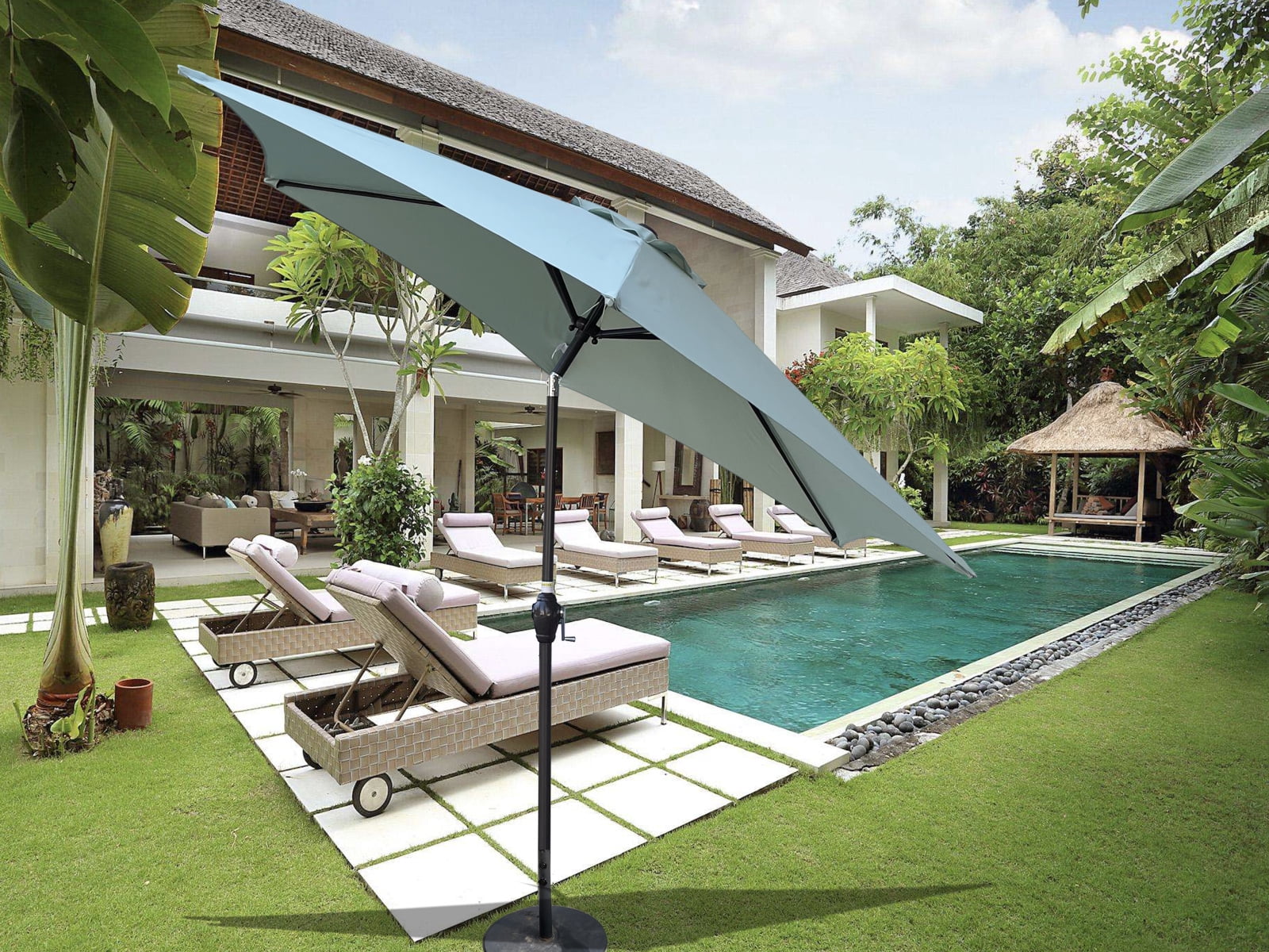 9FT, Patio Hanging Umbrella ,Outdoor Market Umbrella with 1.49'' diameter steel pole and 6 steel ribs ,crank handle,sunshade, for Garden, Lawn, backyard and Deck,Frosty Green