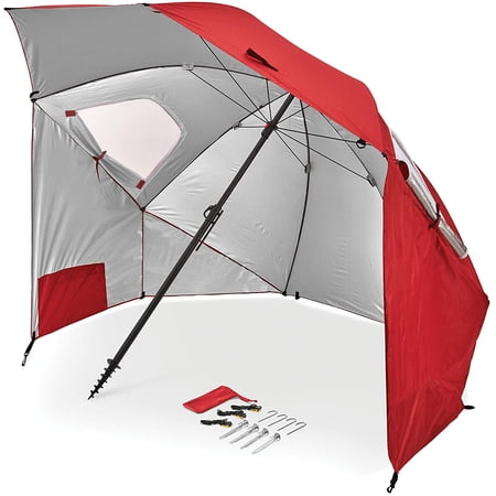 Premiere XL 9-Foot Umbrella - Heavy-duty 1.25" Center Pole & Twist Handle Auger - UPF 50+ Sun Protection - Privacy Side Panels, Zippered Windows & 2 Interior Pockets - Carry Bag Included