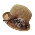 thumbnail image 2 of Helii Crochet Bucket Hat for Women Handmade Paper Straw Sun Hat Packable Bowler Hat Roll Brim Vintage Church Fascinator Wedding Tea Party Summer Cap Khaki,One Size, 2 of 5