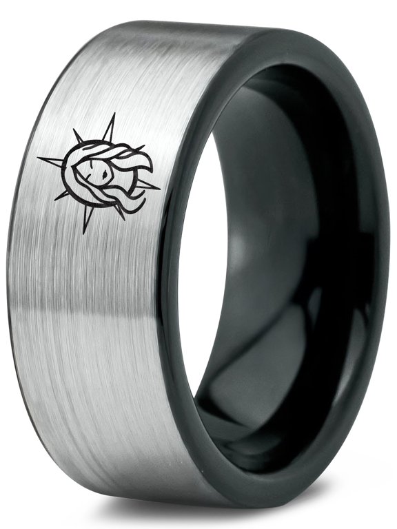 Anniversary Gifts Gamer Rings Jewelry Grey Edgy Tungsten Officiant Gift Rare Inital Ring