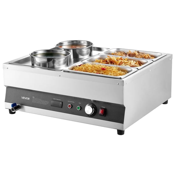 High-Capacity Dual Pot and Triple Pan Electric Soup Food Warmer, Ideal for Cafeterias, Delis, and Event Catering