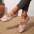 thumbnail image 5 of Women's Floral Embroidered Mesh Flats Square Toe Strap Breathable Ballet Shoes for Dressy Trendy Work Office Wedding Daily Ballerina Pink 9, 5 of 9