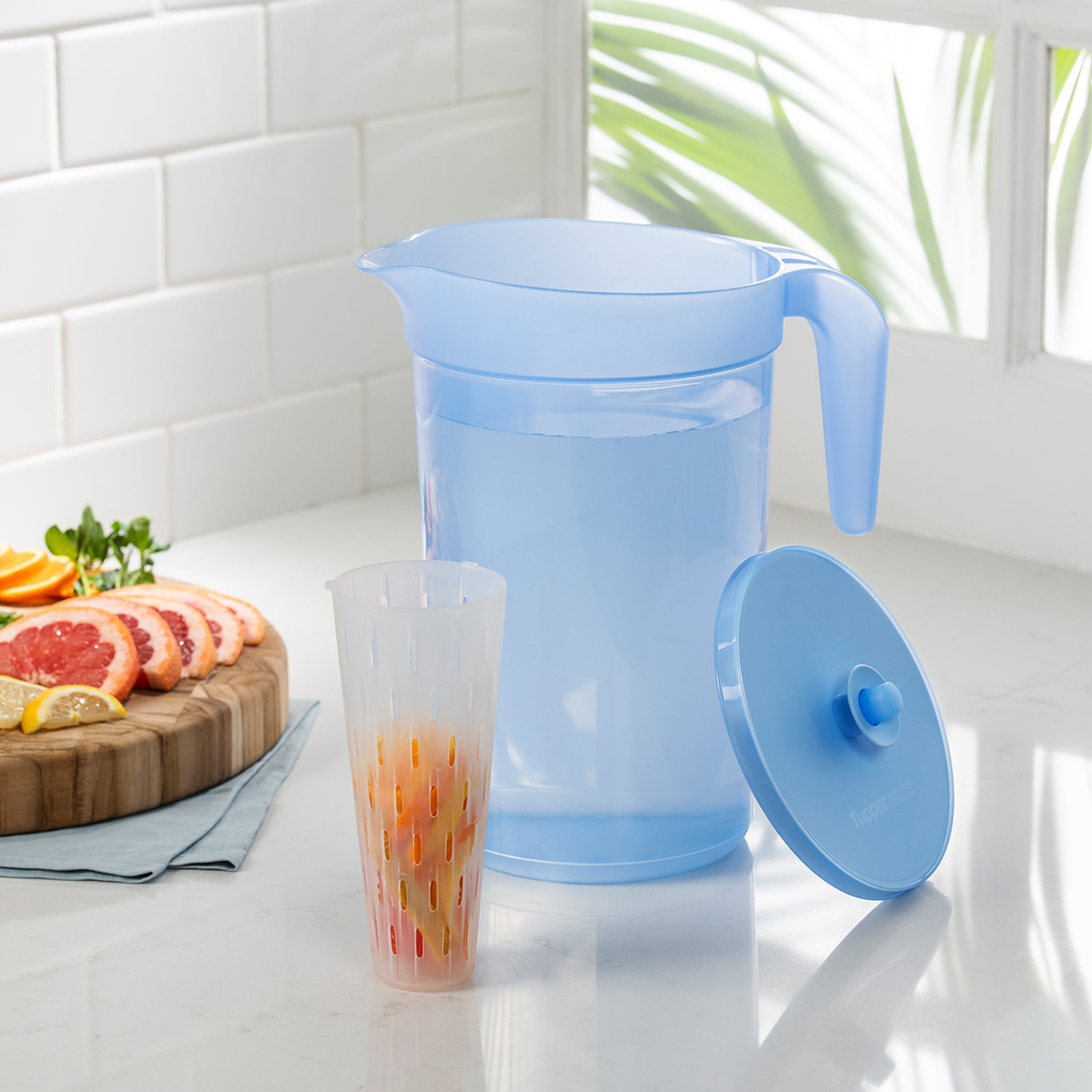 Tupperware Ilumina 1-Gallon Pitcher with Lid and Infuser, Blue