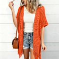 thumbnail image 3 of Breezora Women's Hollow Out Knit Cardigan Short Sleeve Fringe Tassel Lightweight Cover Up Shawl Wrap for Summer, 3 of 10