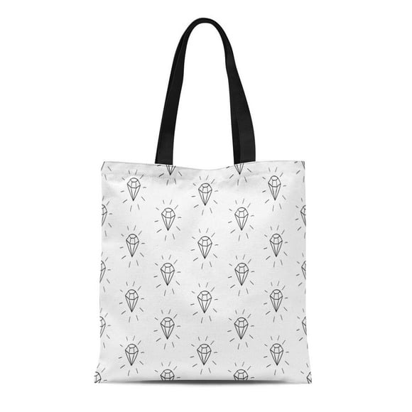 NUDECOR Canvas Tote Bag Abstract Black Patterns Diamonds Swatch Beads Border Cristal Drawn Reusable Shoulder Grocery Shopping Bags Handbag