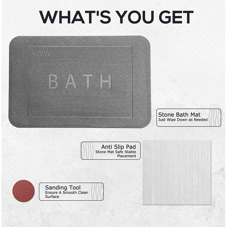 Stone Bath Mat, Diatomaceous Earth Bath Mat, Quick Drying Bath Stone Mats  for Bathroom Kitchen, Easy to Clean 23.62x15.47, Grey