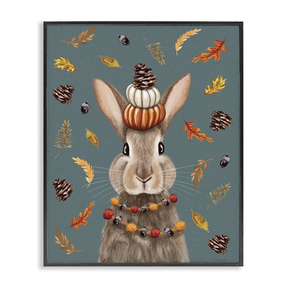 Stupell Industries Farmhouse Festive Autumnal Hare Black Framed Giclee Art, 11 x 14, by Elizabeth Tyndall