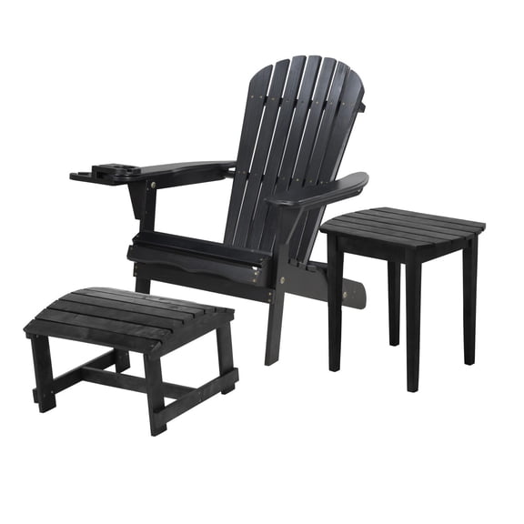 W Unlimited Black Foldable Chair Ottoman Set With Cup Holder SW2136BK-CHOTET