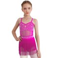 thumbnail image 4 of iiniim Girls Sparkly Rhinestone Tassel Dress Latin Jazz Ballroom Salsa Dance Leotard Fringe Skirted Hot Pink 14, 4 of 7