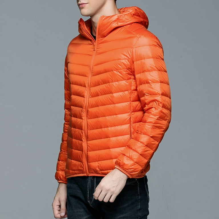 Orange Mens Autumn And Winter Fashion Casual Solid Color Zipper Pocket  Cotton Padded Jacket Coat - Walmart.com