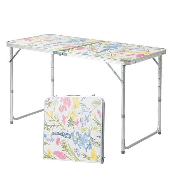 Ktaxon 4' Outdoor Portable Aluminum Camping Picnic Table, 3-Level Adjustable Height Metal Folding Dining Table, Use for Camping Party Wedding Garden Commercial Entertaining Events, Flower
