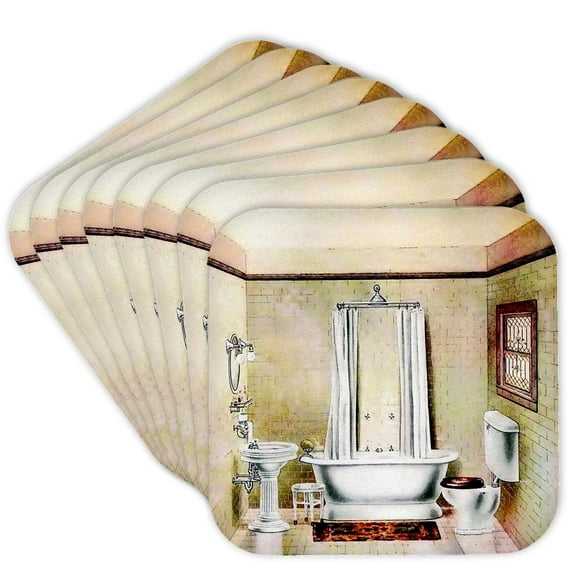 3drose, Picture of Painting of a Victorian Bathroom, Set of 8 Coasters - Cork