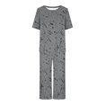 thumbnail image 4 of Économies d'Été Liquidation Iumwxz Pyjamas Décontractés Fluides Tenues Grande Taille Tenues d'Été Mode Graphique Col Rond Manches Courtes Taille Élastique Pantalons Raccourcis Ensembles Assortis pour Fête Dames, 4 of 6