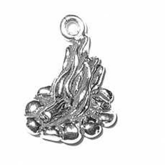 Sterling Silver 16" 1.2mm Box Chain 3D Camp Fire Pendant Necklace