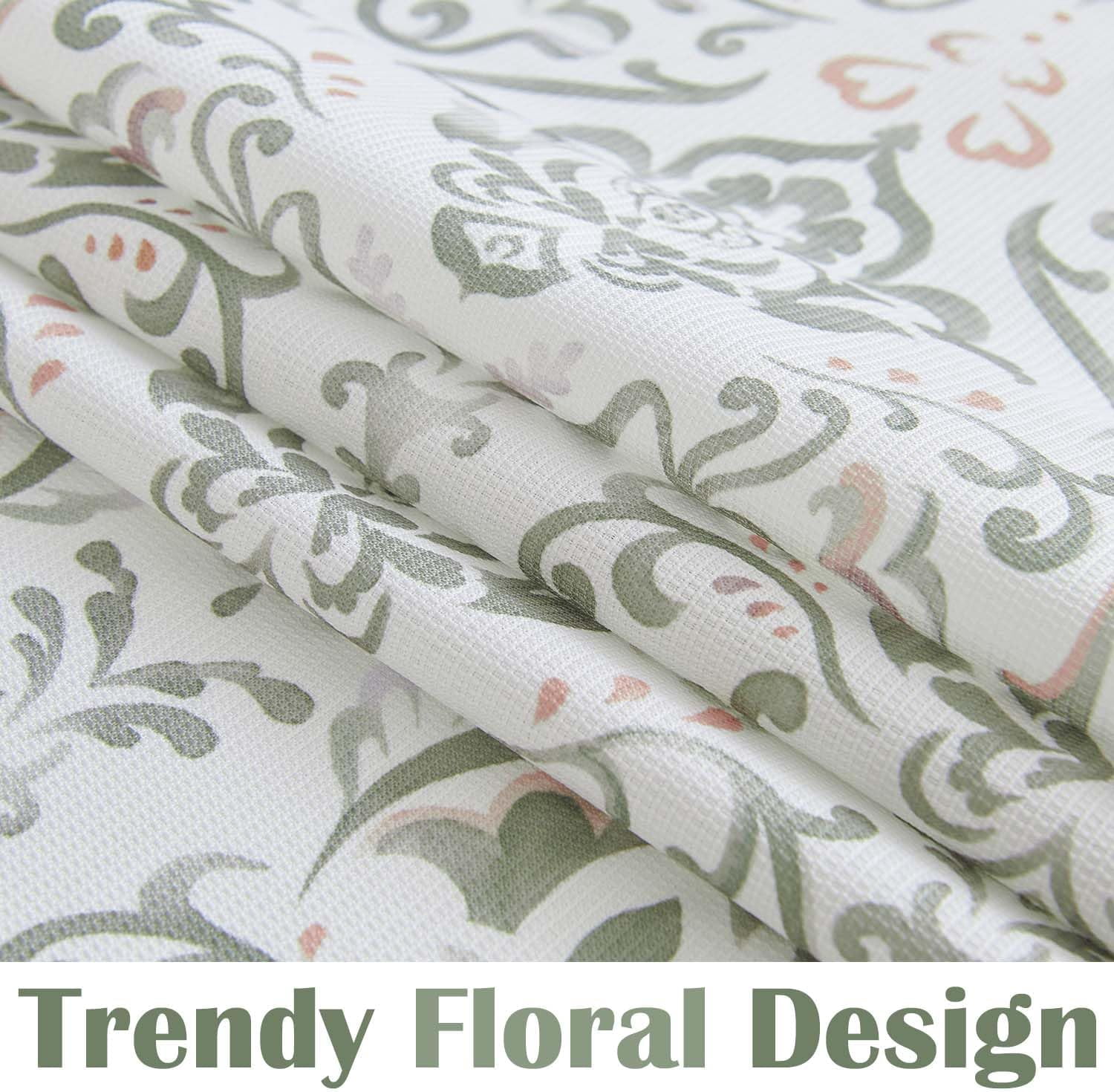 Green Grey Floral Shower Curtain, Medallion Damask Farmhouse Shower Curtains for Bathroom, Watercolor Retro Vintage Pattern Waterproof Fabric Shower Curtain, Bath Decor with Hooks 70x72 Inch