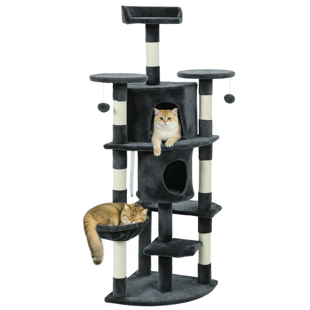 PawHut 62" Cat Tree, Multi-Level Cat Tower with Scratching Post, Dark Grey