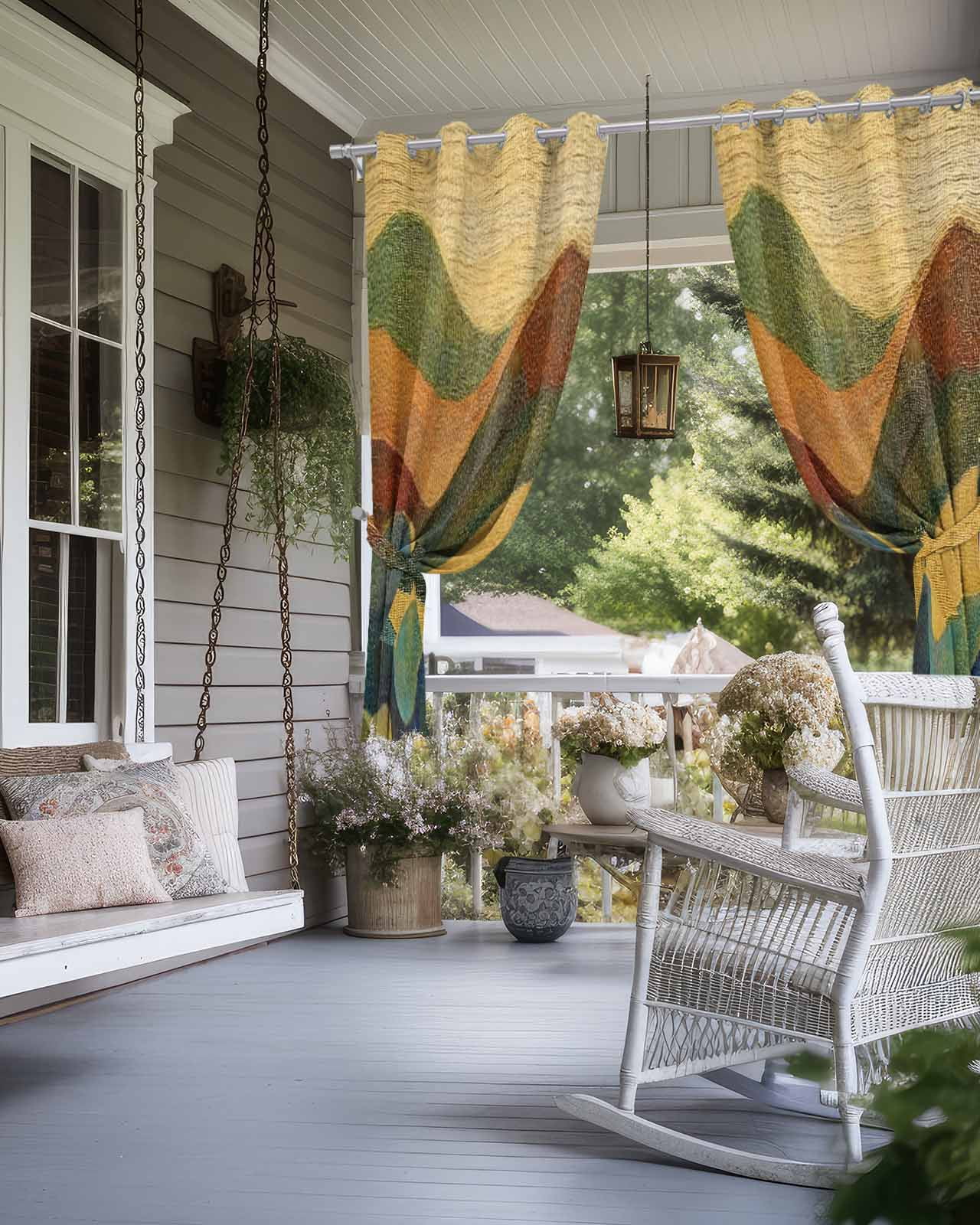 Vintage Green Yellow Outdoor Curtains for Patio, Farmhouse Retro Art Privacy Drapes Grommet Waterproof Outside Curtains for Porch/Cabana/Balcony 54"x 108", 1 Panel