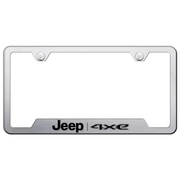 Jeep 4xe Logo Brushed Stainless Notched License Plate Frame Official Licensed