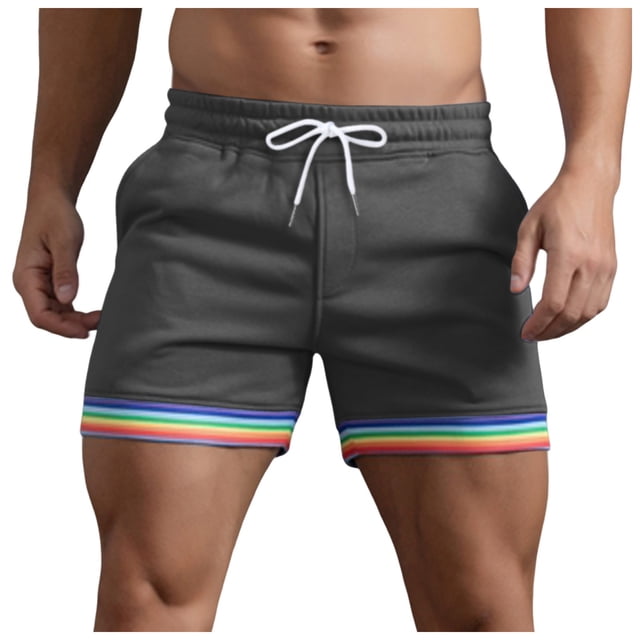 Xdzjlr Running Shorts For Men,Summer Solid Color Rainbow Pocket Drawstring Straight Beach Comfortable Running Shorts For Men