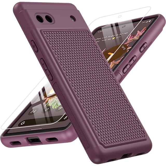 LAICAIW for Google Pixel 6a Phone Case: Dual Layer Protective Heavy Duty Cell Phone Cover Shockproof Rugged with Non Slip Textured Back-Military Drop Protection Bumper Tough (Burgundy Purple)