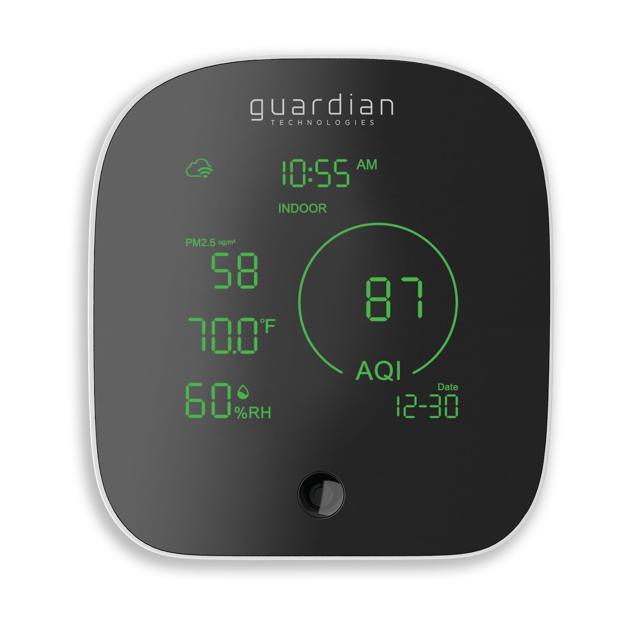 Guardian Technologies Smart Air Quality Monitor, App Controlled, Alexa and Google Enabled, Black/White, AQM101