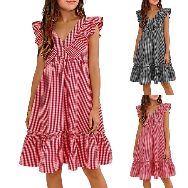 Ashirexll Robes d'Été pour Ados Enfants Sans Manches Couleur Unie Col Rond Coupe Ajustée Bretelle Robe Débardeur Ligne A pour Ados Enfants