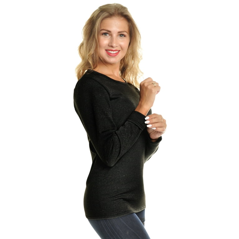 DDI Angelina Lady s Fleece Lined Crew Neck Long Sleeves Thermal Large Marled Black Marled Blue Marled Gray Case of 24 Walmart